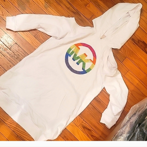 Michael Kors Rainbow logo cotton terry hoodie cutout dress Coastal Summer - Picture 8 of 10